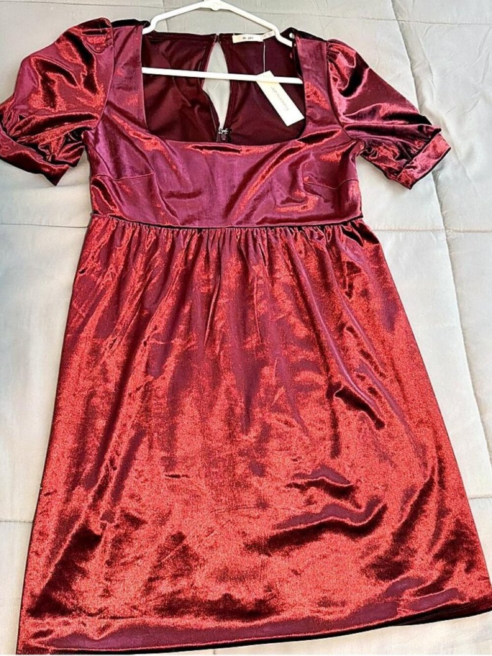 Francesca's Collections Burgundy Velvet Scoop-Neck Mini Dress